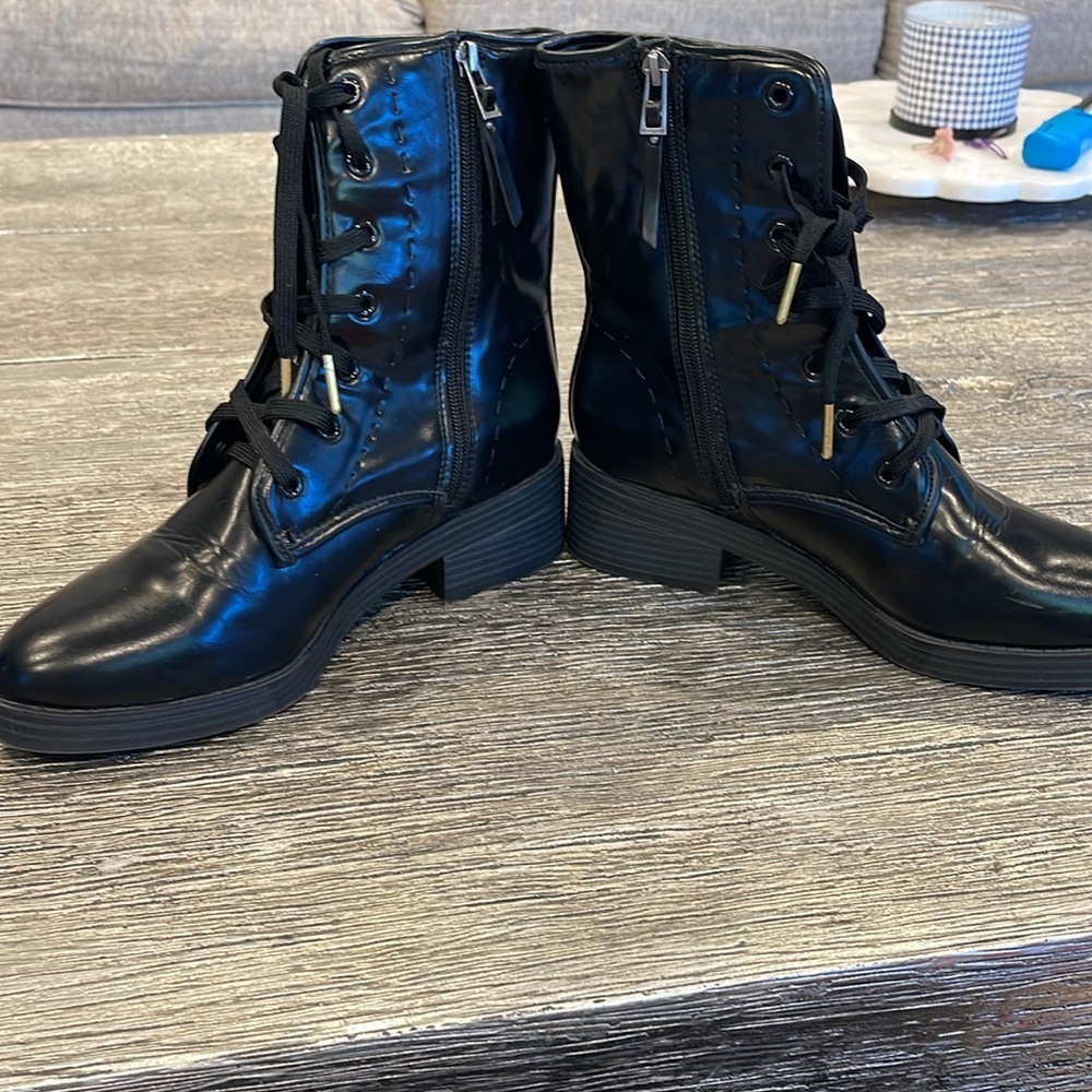 Sam & Libby Black Faux Leather Combat Boots Size 8.5 - Picture 5 of 7